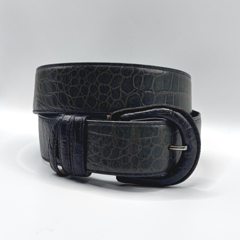 Cipriani Italian Alligator Calfskin Belt Dark Green Leather Wrapped Buckle 6968